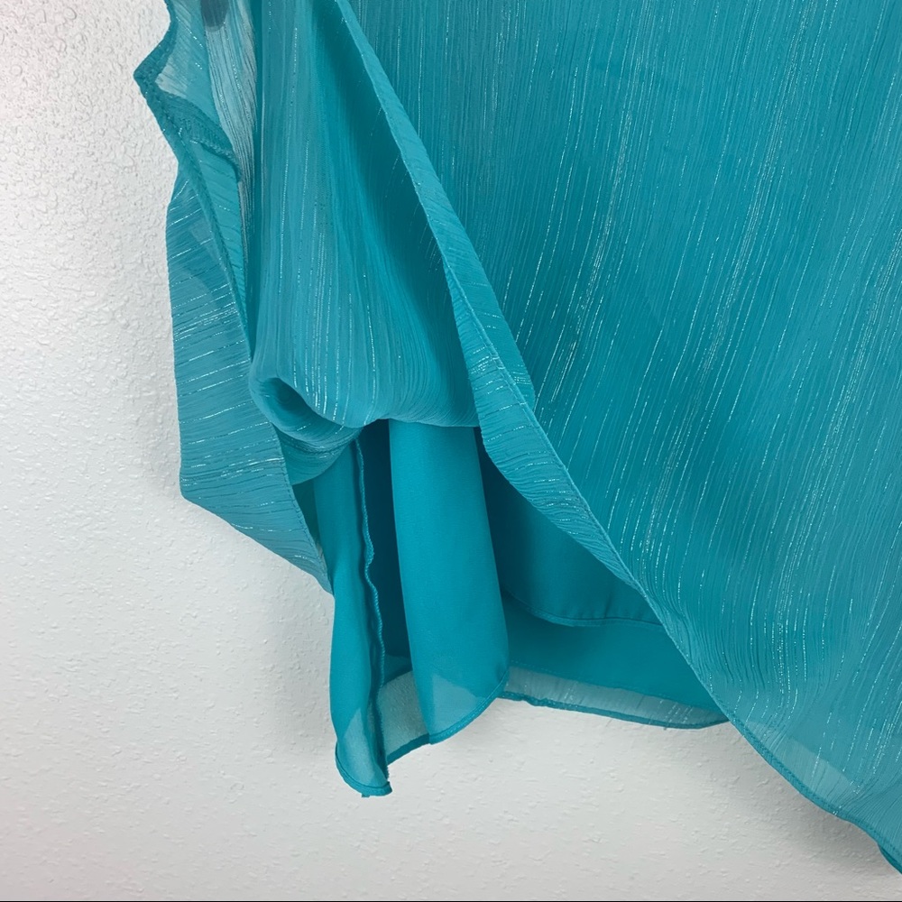 Kasper Large Tank Top Shark Bite Hem Teal Turquoise Metallic Career sheer lined - Picture 6 of 7